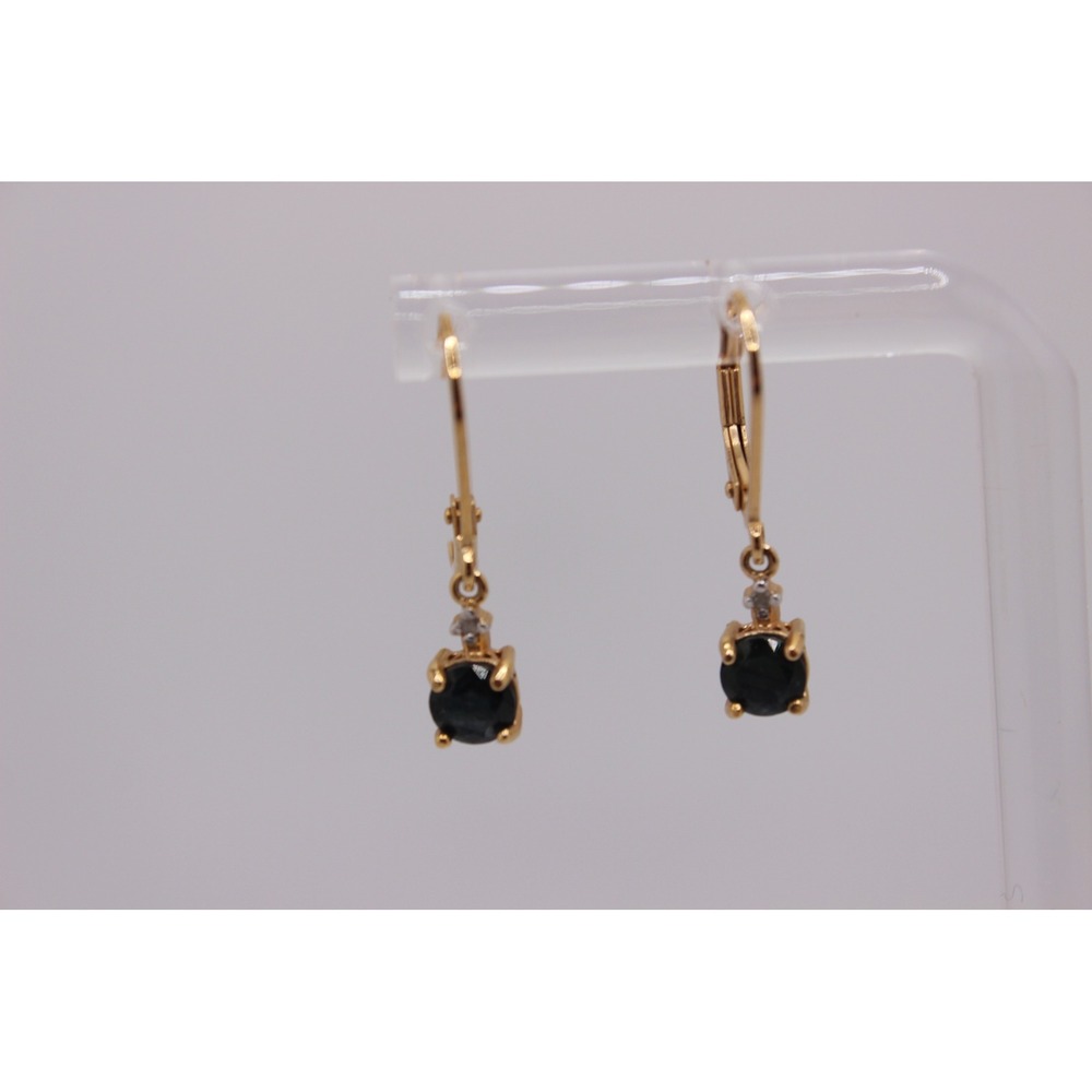 Gold Over Sterling Silver Dark Blue Sapphire Drop Leverback Earrings 925 1.74g